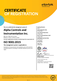 Thumbnail of document Alpha Controls ISO9001 Certificate of Registration